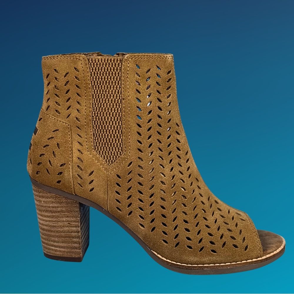 Toms Brown Perforated Suede High Heel Ankle Booties 7